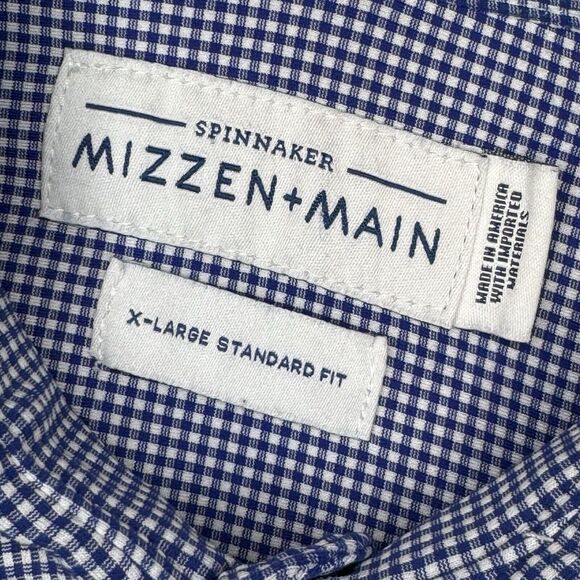 MIZZEN + MAIN Spinnaker Button Long Sleeve Shirt Standard Fit Blue Check Men XL - Picture 7 of 10